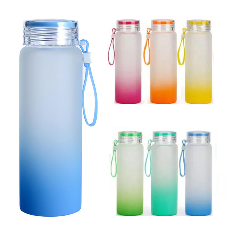 Frosted Blank Sublimation Tumbler 500ml Gradient color Matte Glass Frosted Sublimation Water Bottles