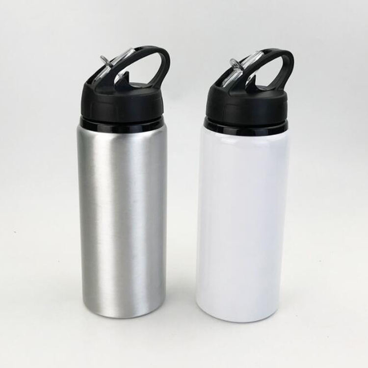 750ml Vacuum Bottle Sliver White Aluminum Sublimation Blank Water Bottle with Straw